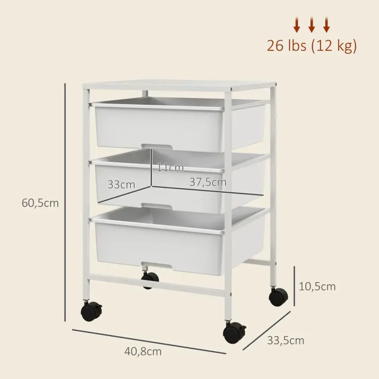 Rullvagn Serveringsvagn Vit av Plast 40,8 x 33,5 x 60,5 Cm