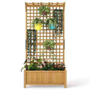 Odlingsbänk Högbädd med Spaljé Natur av Trä för Trädgård och Balkong Blomlåda för Klätterväxter 90 x 45 x 183 cm