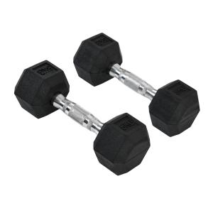Hexagon Hantlar 2-Pack i Gjutjärn, Gummerade Vikter med Räfflat Grepp, Ergonomiska Hantlar för Styrketräning Hemma, Svart, 2 x 5 kg