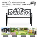 Trädgårdsbänk i Gjutjärn och Stål, Klassisk Parkbänk för 3 Personer, Robust Utemöbel för Trädgård och Terrass, Svart, 127 x 60 x 89 cm
