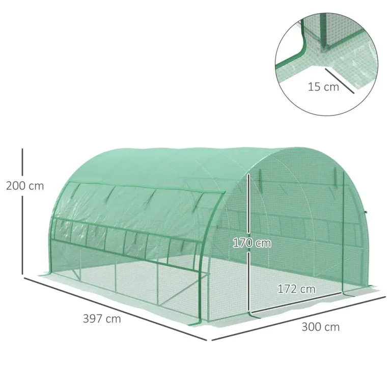 Växthus Polytunnel Grön av Stål och PE 3,97 x 3 x 2 m