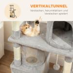 Klösträd Stort 170 cm Ljusgrå Sisal och Plysch för Katter Klösmöbel med Grotta och Tunnel Stabil Lekplats med Flera Våningar Bekväm