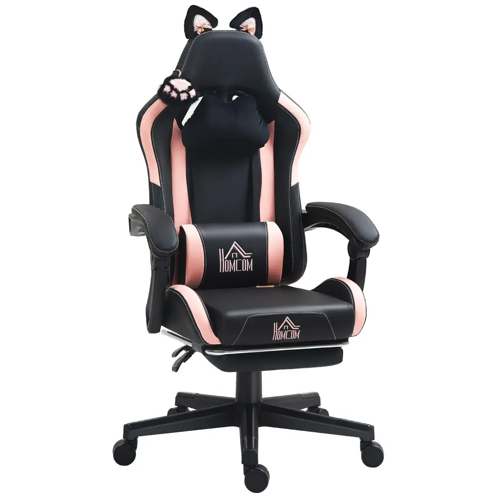 Gamingstol med Kattöron och Utdragbart Fotstöd samt