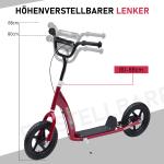 Barnsparkcykel med Bakbroms, Stadsskoter för Barn, Kickboard, Höjdjusterbar, Stål, EVA, Röd, 120 x 52 x 80–88 cm