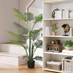 Konstgjord Palm med 16 Plastblad, UV-beständig i Plastkruka för Inomhus och Utomhus, Grön