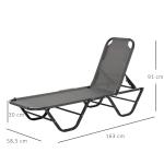 Justerbar Solsäng i Aluminium, Ergonomisk Solstol med 5 Lägen, Väderbeständig Textilene för Trädgård och Pool, Grå/Svart, 163 x 58,5 x 91 cm