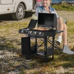 Gasolgrill med 3 Huvudbrännare + 1 Sidobrännare, Förvaring, Rostfritt Stål, Svart, 110 x 50 x 100 cm