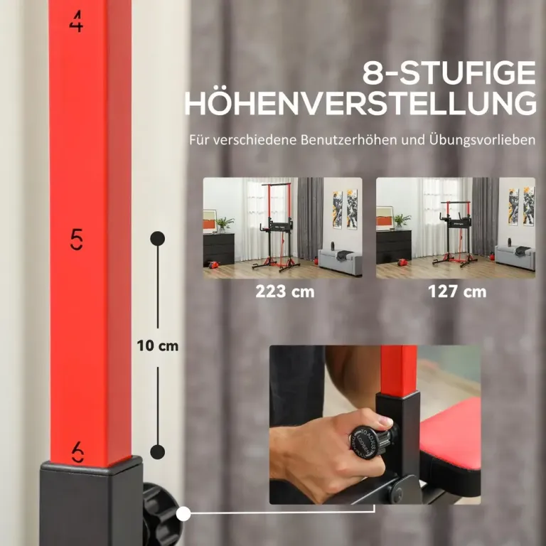 Power Tower Träningsstation Höjdjusterbar 127–223 cm, Röd