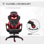 Ergonomisk Gamingstol med Utfällbart Fotstöd och Justerbart Ryggstöd, Skum, PU-läder och Metall, Svart + Röd, 65 x 70 x 118,5–128,5 cm