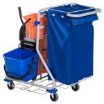 Städvagn 4 Hinkar Torkarvagn Systemvagn med Hjul Professionell Rengöringsutrustning Blå Orange 100 X 70 X 103 Cm
