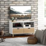 TV-Bänk TV-Skåp Lowboard med Låda Vit av Trä för Vardagsrum TV-Bord med 2 Hyllplan Längd 99 cm