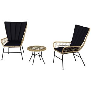 Balkongbistroset i Boho-stil, Väderbeständig, Svart, 76 x 66 x 96 cm