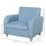 Barnfåtölj med Tjockt Skum och Sittdynor, Liggsoffa med Halkskyddsfötter, för Barn 3–5 År, Trä och Linne, Blå, 49 x 45 x 44,5 cm