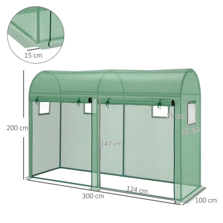 Rymligt Tunnelväxthus 4 Fönster 300 x 100 x 200 cm
