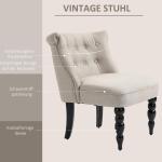Vintage Matstol i Linnetyg, Stoppad Stol med Träben i Fransk Stil, Bekväm Sittplats för Matsal och Vardagsrum, Beige/Svart, 67 x 67 x 78 cm