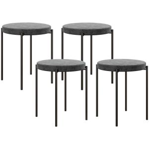 Kökspall, Set om 4, Stapelbar, Sammetslook, upp till 100 kg, Stålstomme, Mörkgrå, 41,5 x 41,5 x 46 cm