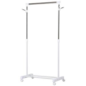 Rullande Klädhängare, Höjdjusterbar, med Bottenhylla, 4 Hjul, Vit