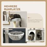 Skrapstolpe Kattträd Beige av Sisal och Plysch för Kattälskare med Kattgrotta och Hängande Säng 2 Plattformar Lekboll 141,5 cm