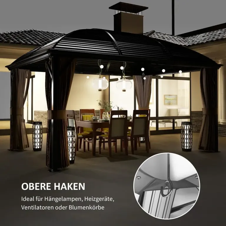 Trädgårdspaviljong med Hård Topp Brun av Aluminium 4 x 3 m