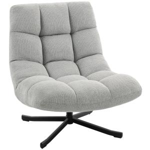 Fåtölj Roterbar Bred Ljusgrå Chenille och Stål för Vardagsrum Loungestol med Mjuk Sits och Vattenavvisande Tyg Modern Design Bekväm
