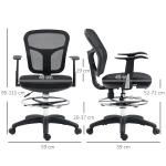 Kontorsstol Datorstol Svart av Mesh och Metall för Kontor och Hemmakontor Ergonomisk med Armstöd och Fotstöd Justerbar Höjd 95-115 cm