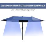 Ovalt Dubbelparasoll med Vev, Extra Stort Solskydd för Terrass och Trädgård, Stabil Konstruktion för Maximal Skugga, Blå, 460 x 270 x 240 cm