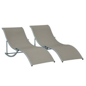 2-Pack Solstolar i Aluminium, Justerbara Relaxstolar med Textilene-Väv, Väderbeständiga Utestolar för Trädgård, Ljusgrå, 165 x 61 x 63 cm