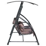 Lyxig Hammock med Liggfunktion, 3-Sitsig Trädgårdsgunga med Justerbart Tak, Bekväm Hängsoffa i Polyester, Brun, 215 x 120 x 165 cm