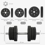 Hantelset 25 kg med Viktskivor, Stål och Konstläder, Svart