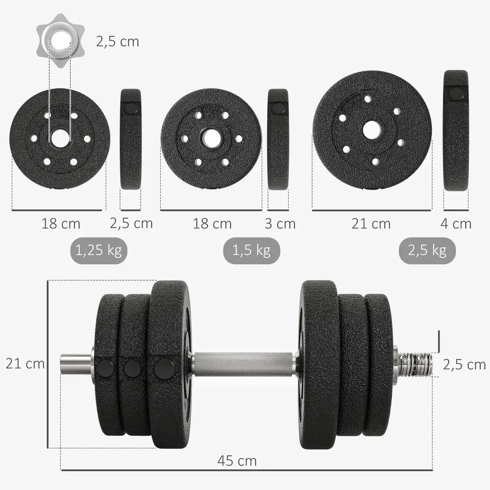 Hantelset 25 kg med Viktskivor Stål och Konstläder Svart