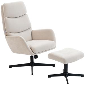 Fåtölj med Fotpall Beige Tyg och Metall för Vardagsrum och Sovrum Bekväm Loungestol med Högt Ryggstöd och Mjuk Stoppning Modern