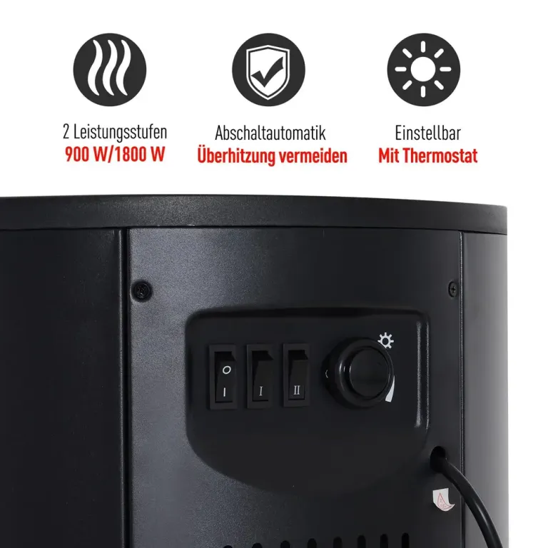 Elektrisk Kamin med LED-Flamma 2000 w, Svart