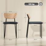 Set med 2 Matstolar i Linnelook, Armlös Design med Metallben, Grå