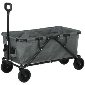 Hopfällbar Trädgårdsvagn Transportvagn med Avtagbar Presenning, 120 kg, 160 L, Mörkgrå