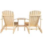 Adirondackstol för Två med Bord, Klassisk Trädgårdssoffa i Massivt Trä med Parasollhål, Bekväm Sittgrupp för Uteplatsen, Natur, 178 x 87 x 92 cm