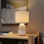 Bordslampa Klassisk Vit Linnetyg och Keramik för Sovrum och Vardagsrum Sänglampa med Strömbrytare på Sladden Elegant Inredning 39 cm