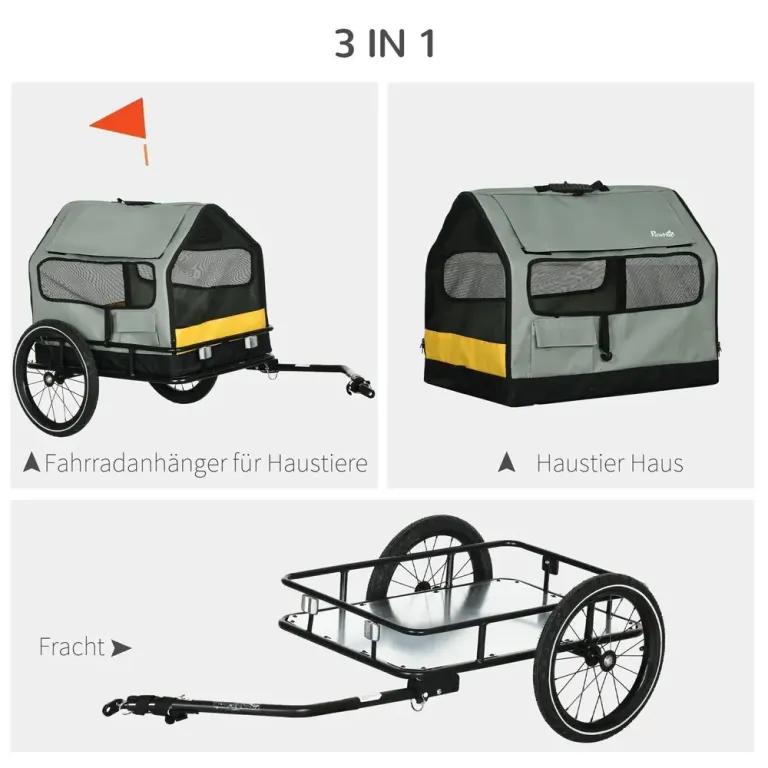 Hundcykelvagn 3-i-1 Grå av Oxford Tyg för Små Hundar