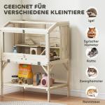 Hamsterbur 2 Våningar Naturfärgad Trä för Smådjur Stor Bur med Förvaringsfack och Tillbehör Robust Konstruktion 84 × 53 × 110 cm