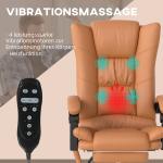 Massagekontorsstol med Värme- och Liggfunktion, Höjdjusterbar Snurrstol, Ljusbrun