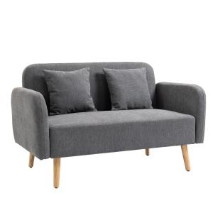 2-Sitsig Soffa med Fotstöd, Bekväm Loveseat i Sammet med Träben, Kompakt Tygsoffa för Vardagsrum, Grå