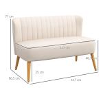 Soffa Loveseat 2-Sits Krämvit av Tyg med Linnelook och Trä för Vardagsrum Dubbelsoffa med Träben Lastkapacitet upp till 150 kg 117 x 56,5 x 77 cm
