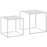 Soffbord Sidobord Vit av Stål och Trä för Vardagsrum Set om 2 Fyrkantiga Bord Modern Design