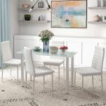 5-delat Matsalsset med 4 Stolar, Modern Design, Glasbord, Vit