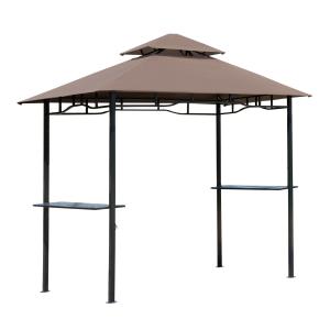 Grillpaviljong med Brandhämmande Dubbeltak Grilltält med Hyllor Skyddar mot Sol och Regn Kaffebrun Svart 245 X 148 X 252 Cm