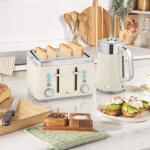 Frukostset Vattenkokare och Brödrost Retro Gräddvit Rostfritt Stål för Kök Snabbkokning och 7 Rostningslägen 1,7 Liter 2200W