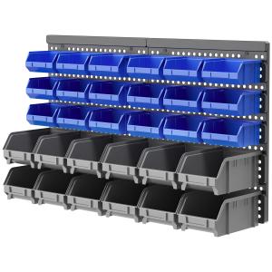 Verkstadsförvaringsställ med 30 Lådor i 2 Storlekar, Stapelbar, Blå, 63 x 18 x 37,5 cm