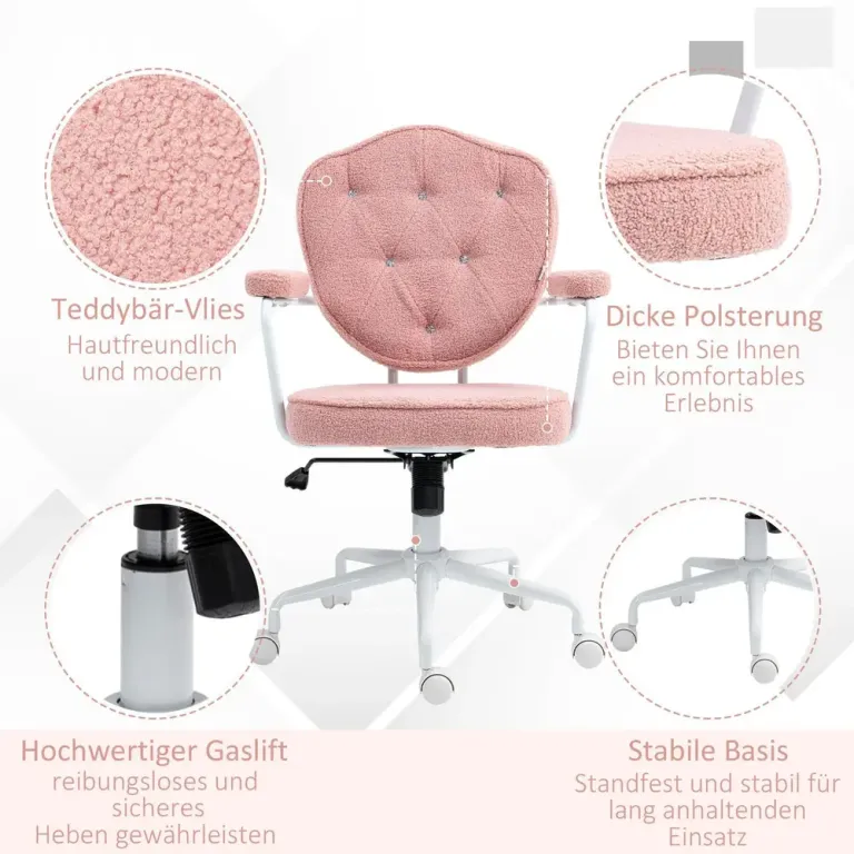 Kontorsstol Skrivbordsstol Rosa av Teddyfleece och Metall