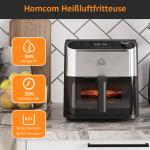 Varmluftsfritös med Pekskärm, Stor Airfryer med Fönster och Timer, Hälsosam Matlagning Utan Olja, Svart, 6,5 l, 1350 W