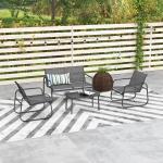 4-delat Trädgårdsset, 2 Fåtöljer, 2-sits Soffa, Glasbord, Andningsbart Tyg, Metallram, Svart
