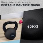 Kettlebell i Gjutjärn 12 kg, Ergonomisk Träningsvikt med Neoprenbeläggning, Skonsam mot Golv för Hemmaträning, Svart